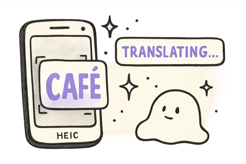 A HEIC photo with a sign translated and the image untouched