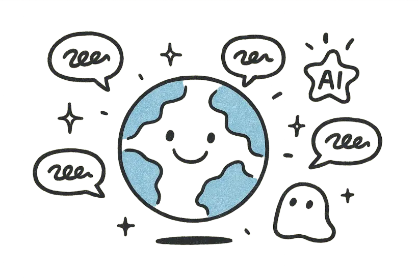 A globe and speech bubbles suggesting natural Korean translation