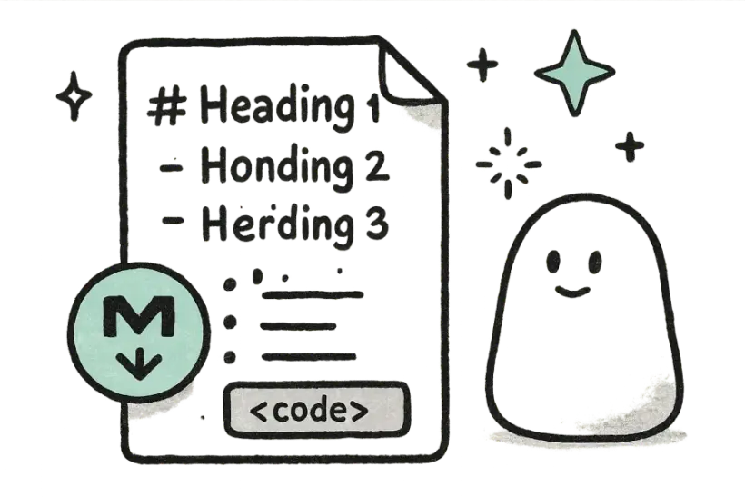 A Markdown file with headings, a list, and a code block