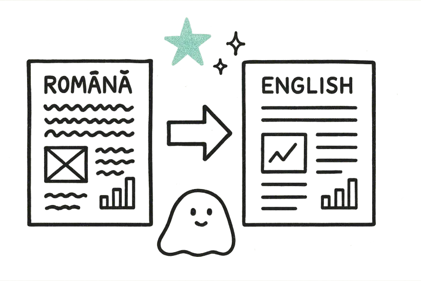 Rumunski dokument i njegova Engleski prevodna verzija prikazani jedan pored drugog sa identičnim rasporedom