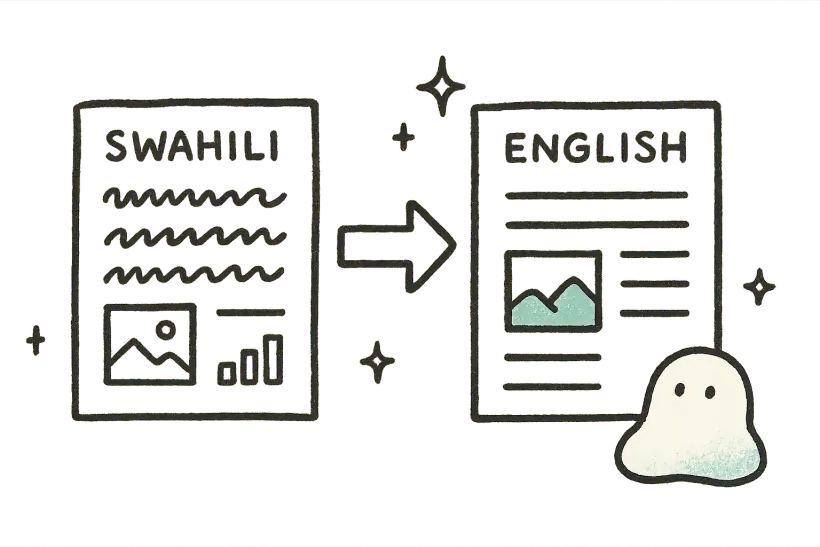 Et Swahili-dokument og dets Engelsk-oversættelse side om side med identisk layout