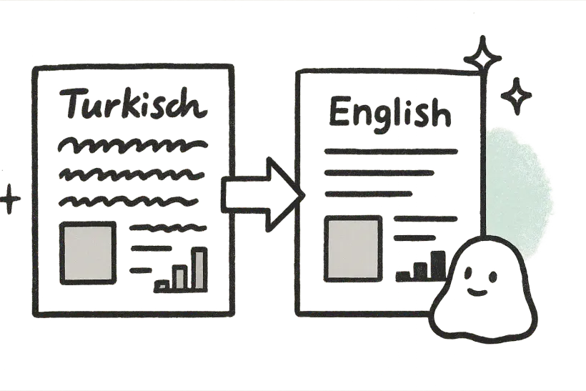 Et Tyrkisk-dokument og dets Engelsk-oversættelse side om side med identisk layout