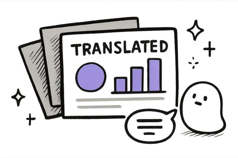 A fan of presentation slides with translated speaker notes
