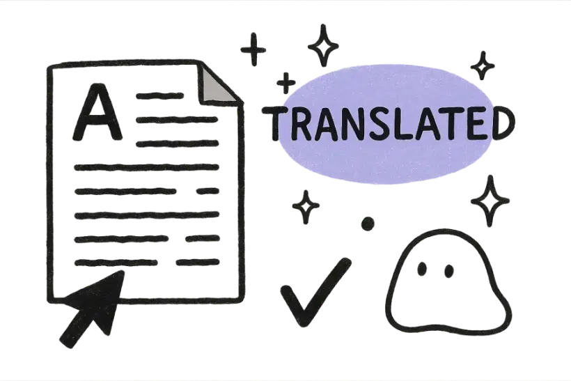 A text document with a cursor and translated paragraphs