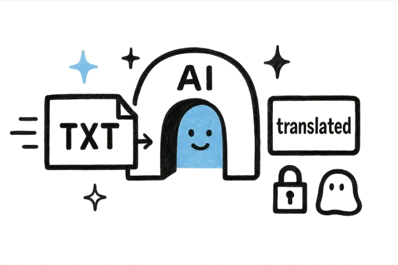 A TXT file passing through an AI archway and returning translated